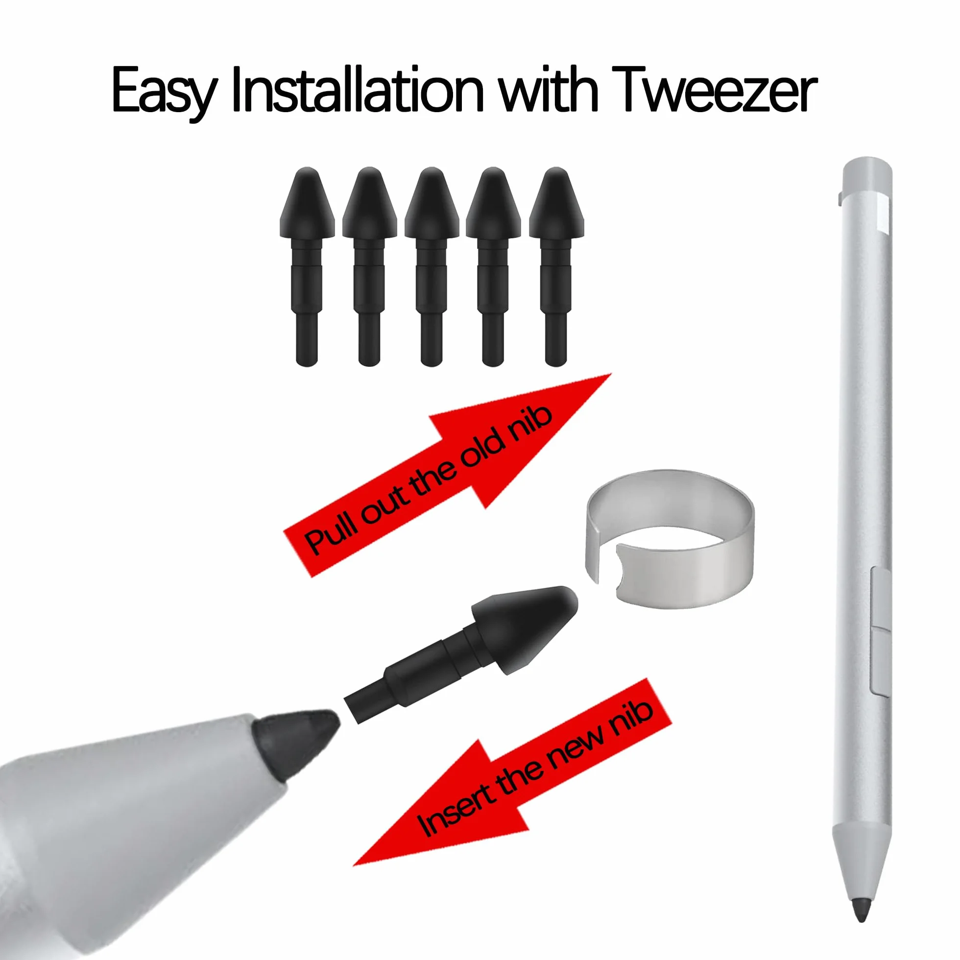 Oryginalne wymienne końcówki 5 szt. do laptopa Lenovo Precision Pen 2 i Active Pen 3, precyzyjne sterowanie, przyjazne dla ekranu, czarne