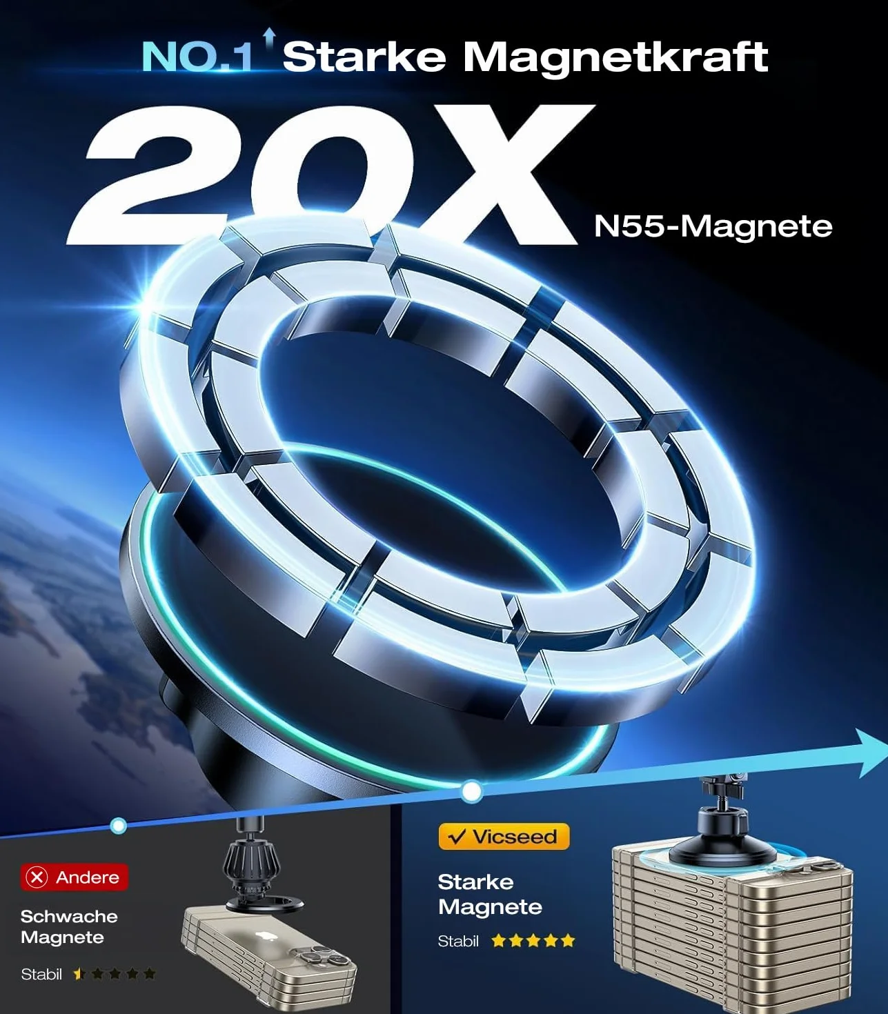 VICSEED Magnetyczny uchwyt na telefon komórkowy do samochodu Magsafe silny magnes N55 kompatybilny iPhone 15 14 13 12 Pro Max Samsung S24 S23