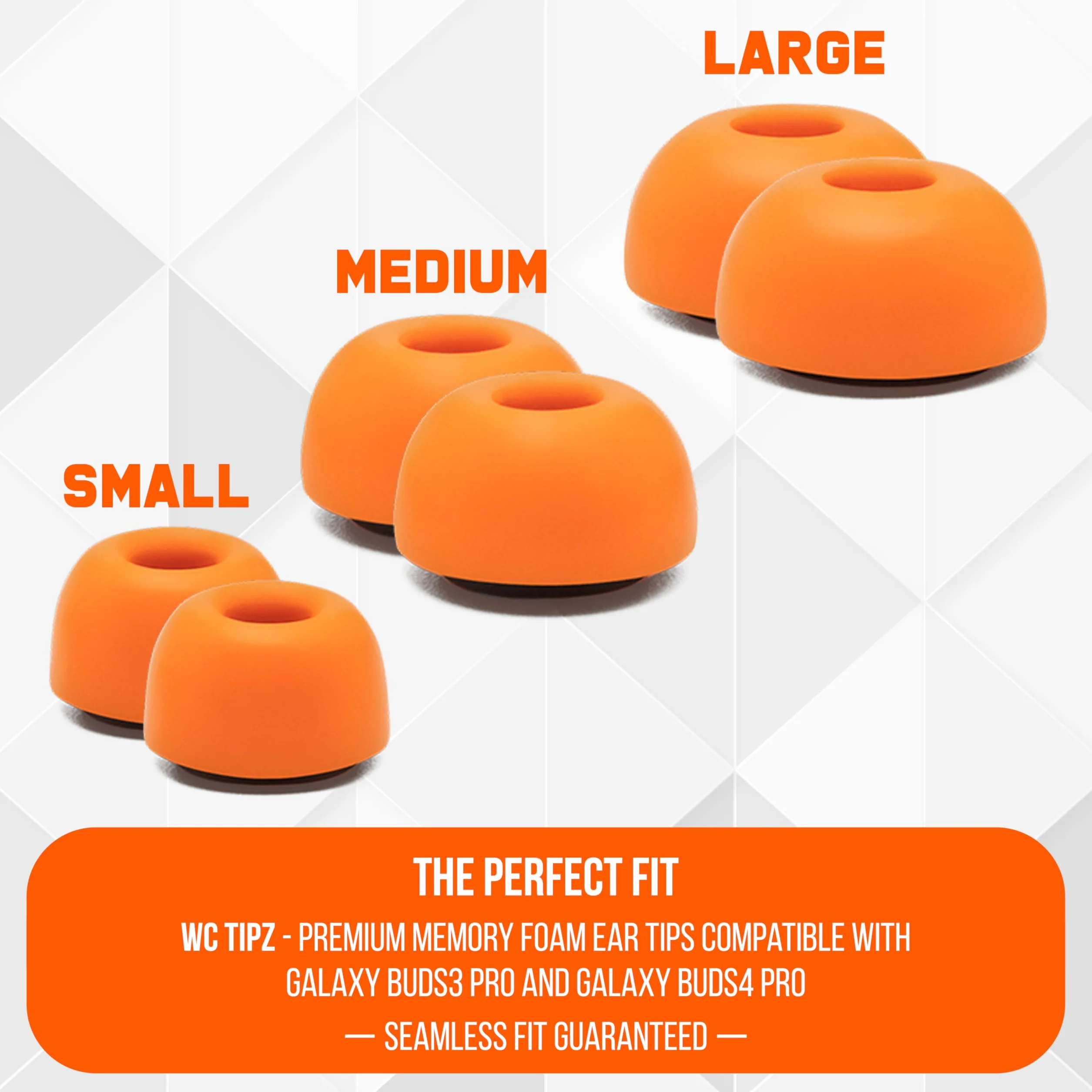 WC TipZ Galaxy – Wkładki z Pianki Memory Foam Kompatybilne z Samsung Galaxy Buds Pro 3 & Pro 4 od Wicked Cushions | Lepszy Komfort, Uszczelnienie i Sprężystość | Pomarańczowy