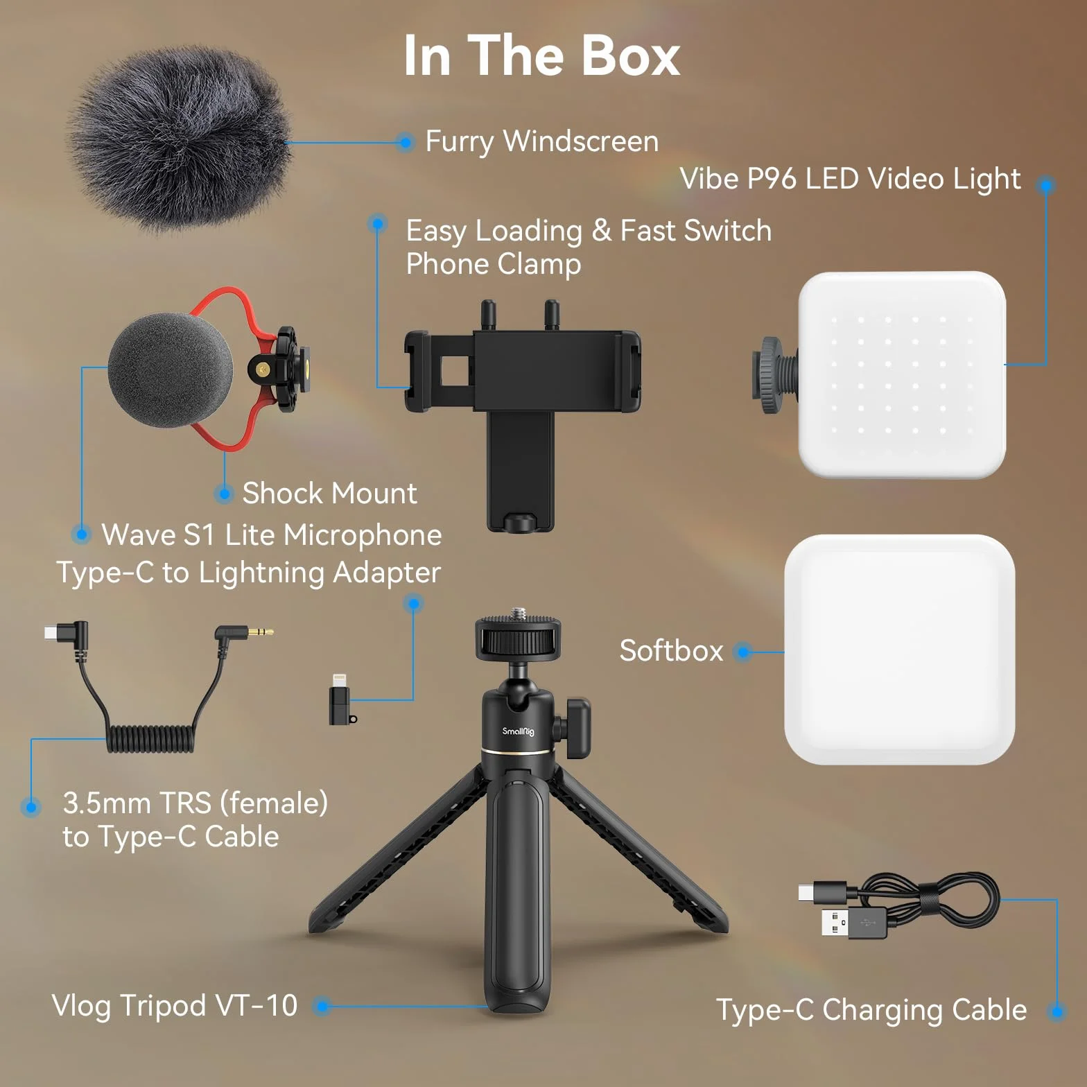 SMALLRIG Zestaw do Vlogowania VK-50 dla iPhone, Zestaw do Tworzenia Treści do YouTube i TikTok Starter, Sprzęt do Nagrywania Wideo, ze Statywem do Telefonu, Uchwytem do Telefonu - 4369