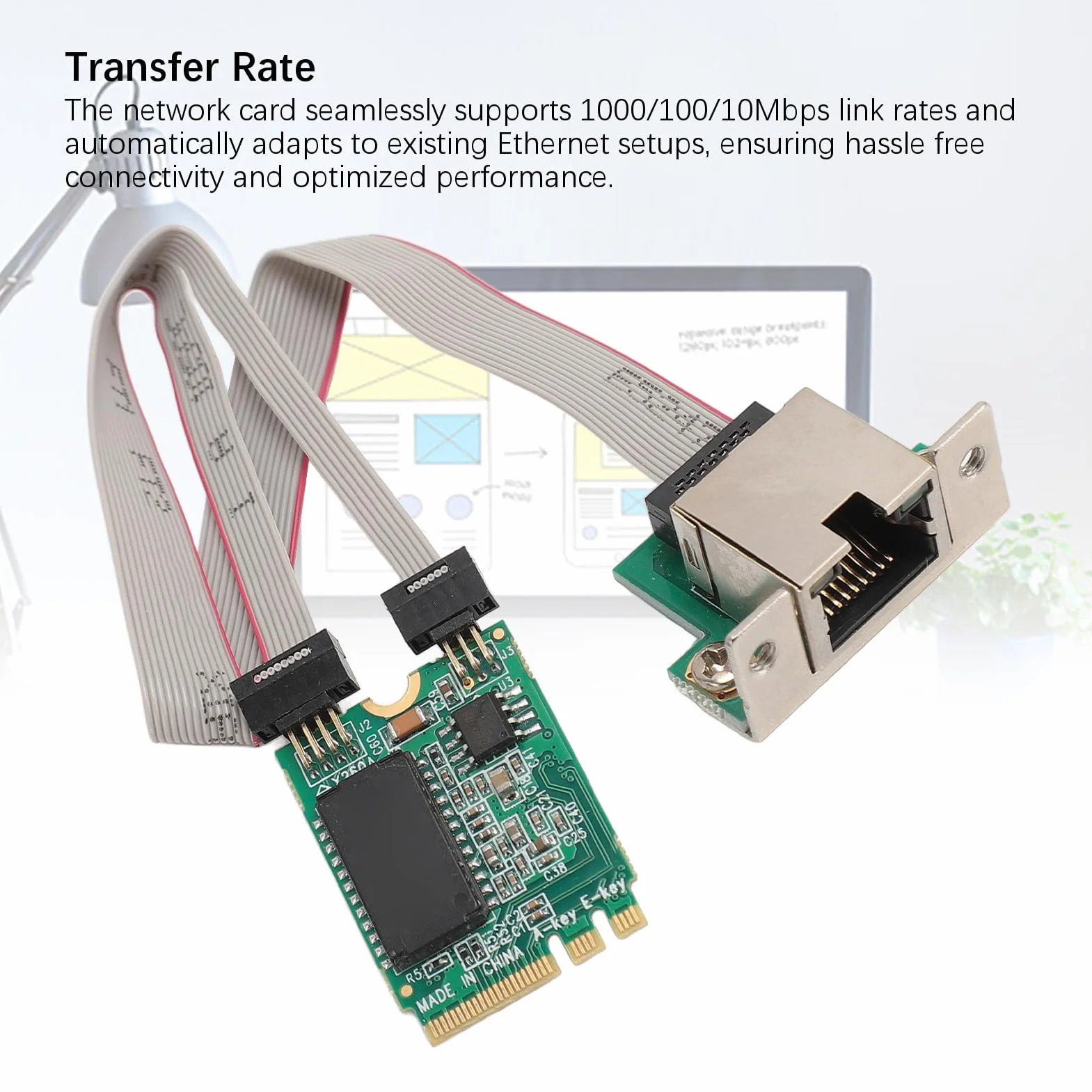Karta Sieciowa M.2 A E Karta Sieciowa NIC z Wygiętym Wtykiem, Adapter Serwera Gigabit Ethernet, Jednoportowy Adapter Gigabit Serwera NIC M.2 A E I210AT Obsługuje 1000/100/10Mbps,