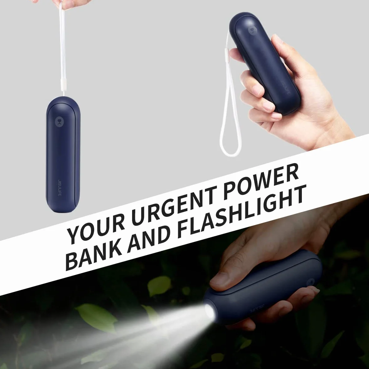 JISULIFE wentylator kieszonkowy, przenośny mini wentylator ręczny, zasilany bateriami USB [14-21 godzin], składany i cichy wentylator osobisty z zewnętrzną baterią, latarka - niebieski