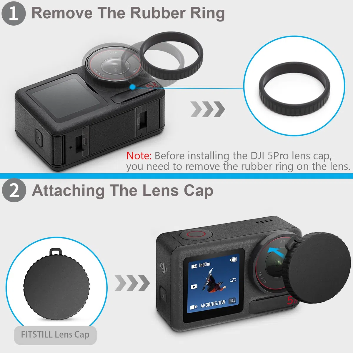FiTSTILL [10 szt. ochraniaczy ekranu LCD z silikonową osłoną obiektywu do DJI Osmo Action 5 Pro, akcesoria do kamer akcji Osmo Action 5 Pro, twardość Ultra HD 9H