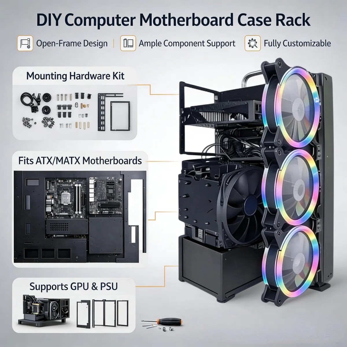 Stojak na Komputer do Gier open pc case Wydajne Chłodzenie Płyta Stalowa Otwarta Obudowa, Otwarty Stojak na Płytkę ATX, Płyta Główna ATX/M/ITX DIY open frame pc case Computerbehuizingen