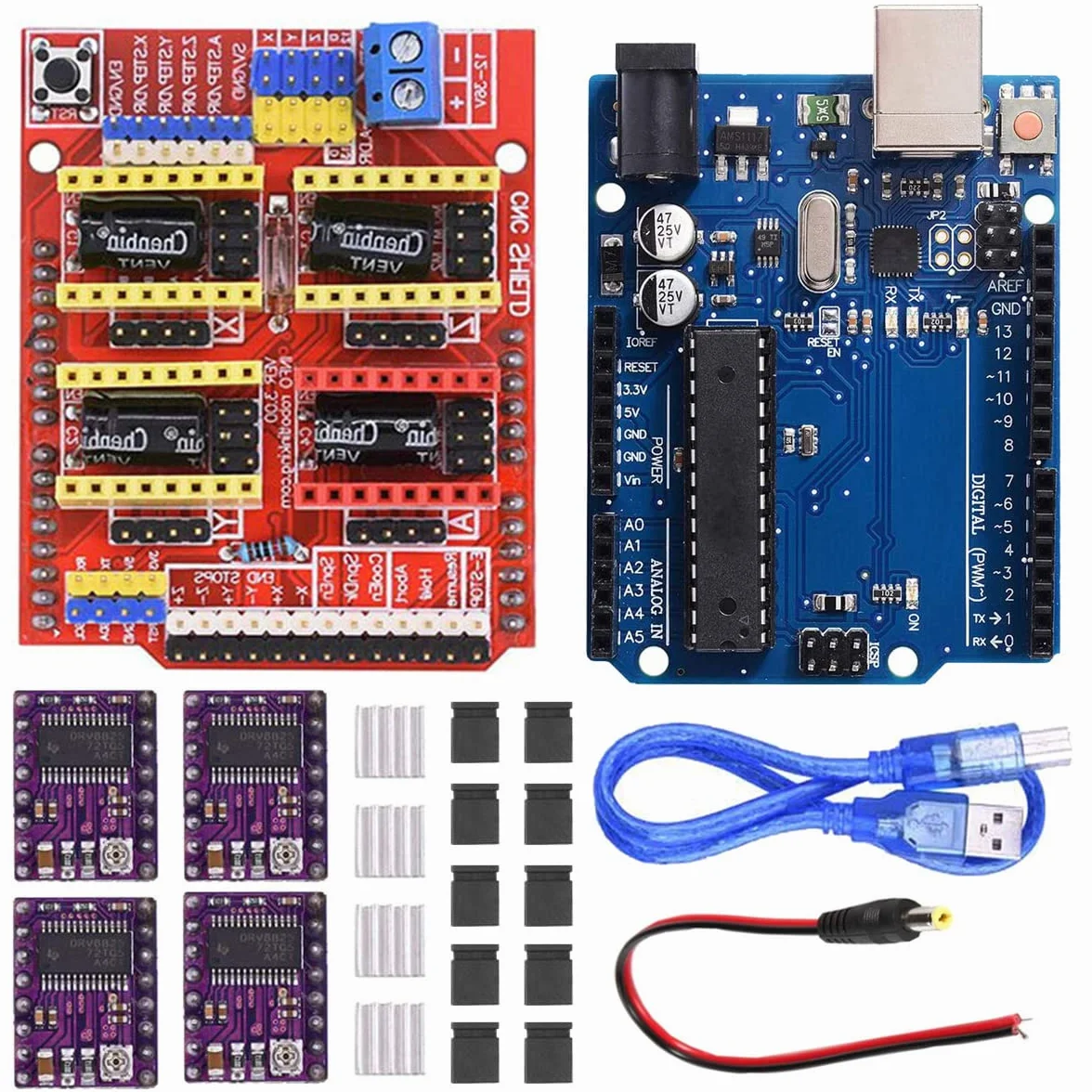 CNC Shield V3.0 Erweiterungsplatinen Kit für Arduino mit DRV8825 Schrittmotortreiber und Kühlkörper