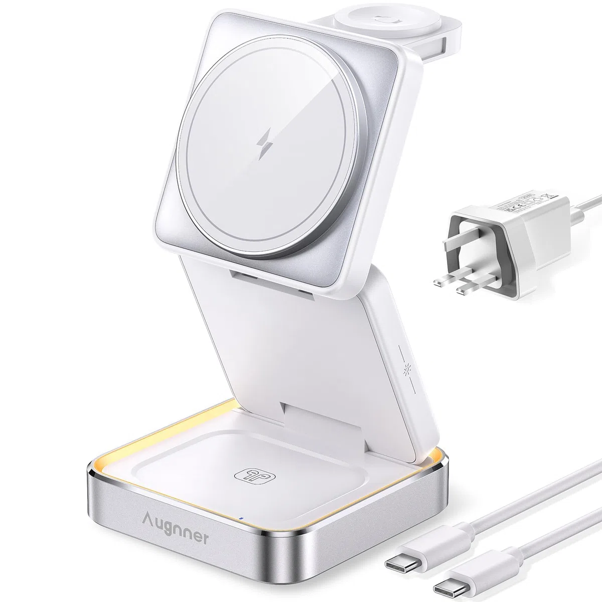 Stacja ładująca, składana ładowarka indukcyjna 3 w 1, bezprzewodowa ładowarka kompatybilna z Magsafe i lampka nocna do iPhone'a 16/15/14/13/12, AirPods 2/3/Pro, Apple Watch