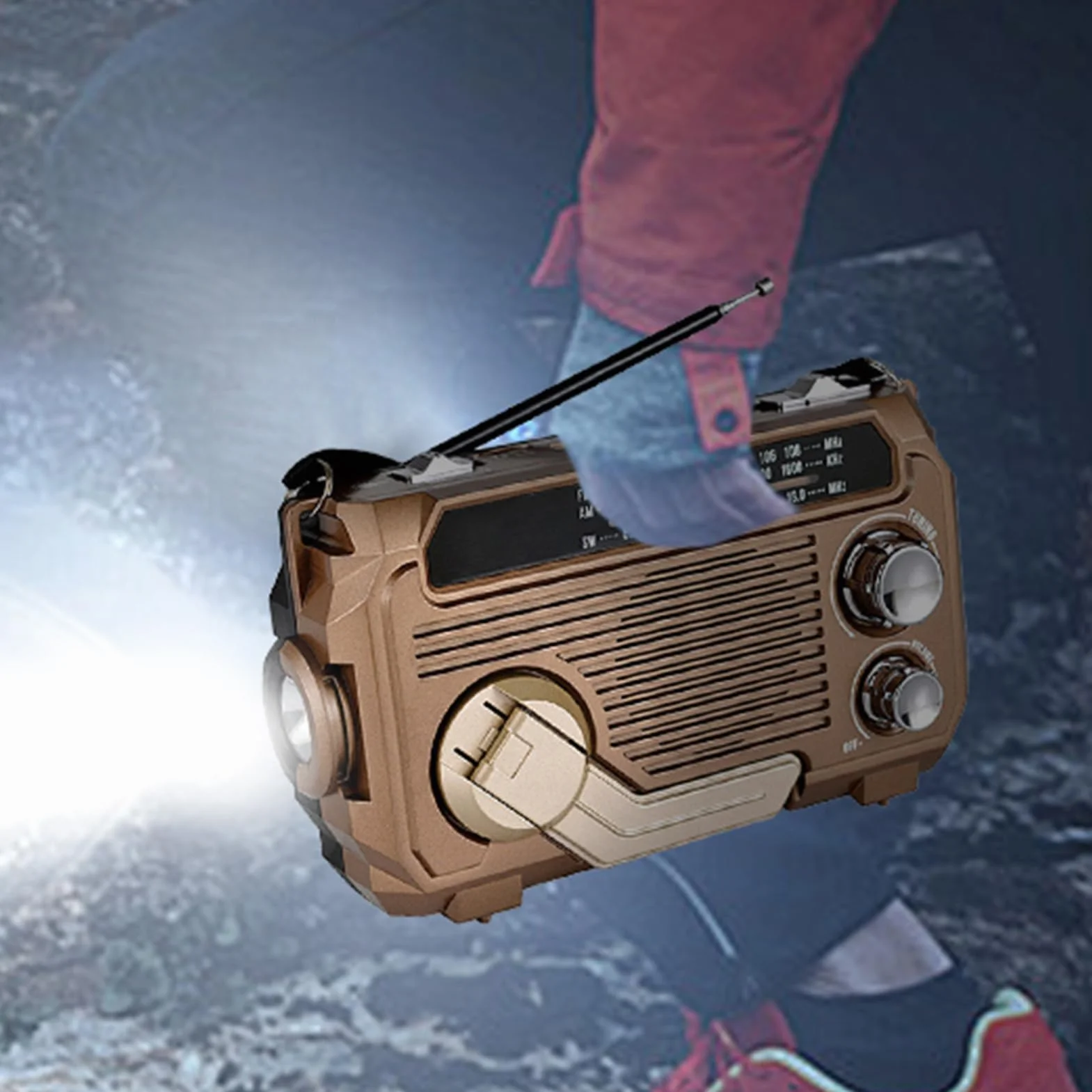 Radio z korbą słoneczną, radio z korbą | Przenośna latarka radiowa na baterię słoneczną z korbą ręczną,Bezprzewodowe radio survivalowe z 3-kierunkowym ładowaniem i latarką do użytku wewnątrz i na zewn