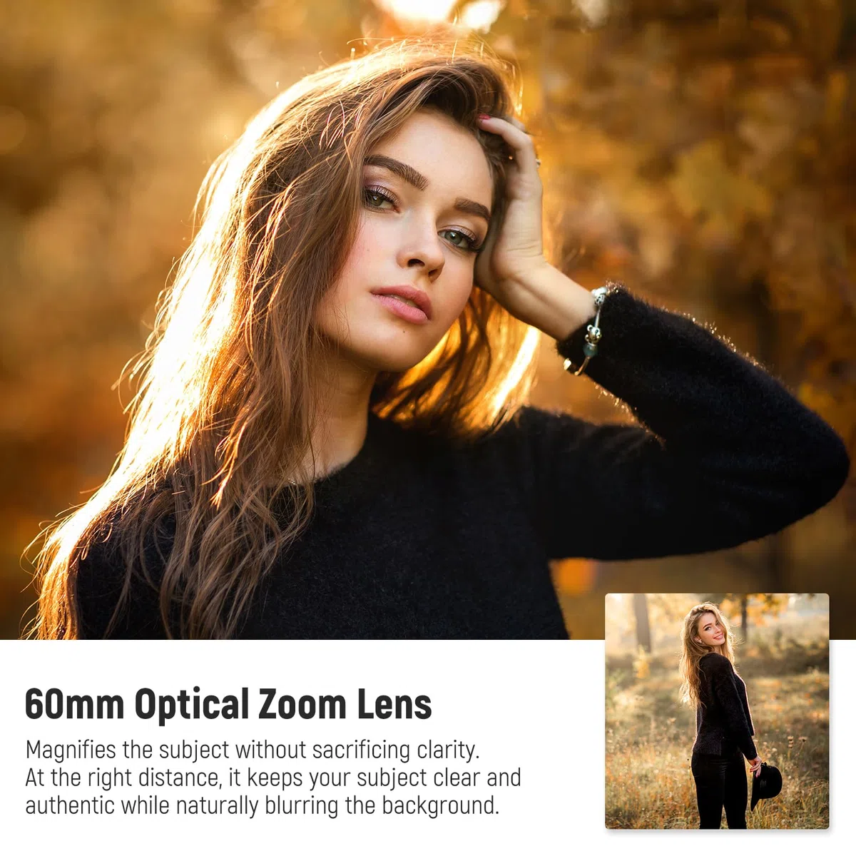 NEEWER Teleobiektyw 60 mm z gwintem 17 mm klips do obiektywu telefonu i pierścień adaptera filtra 67 mm, 2 x powiększenie kompatybilne z iPhone Samsung, LS-41 PRO