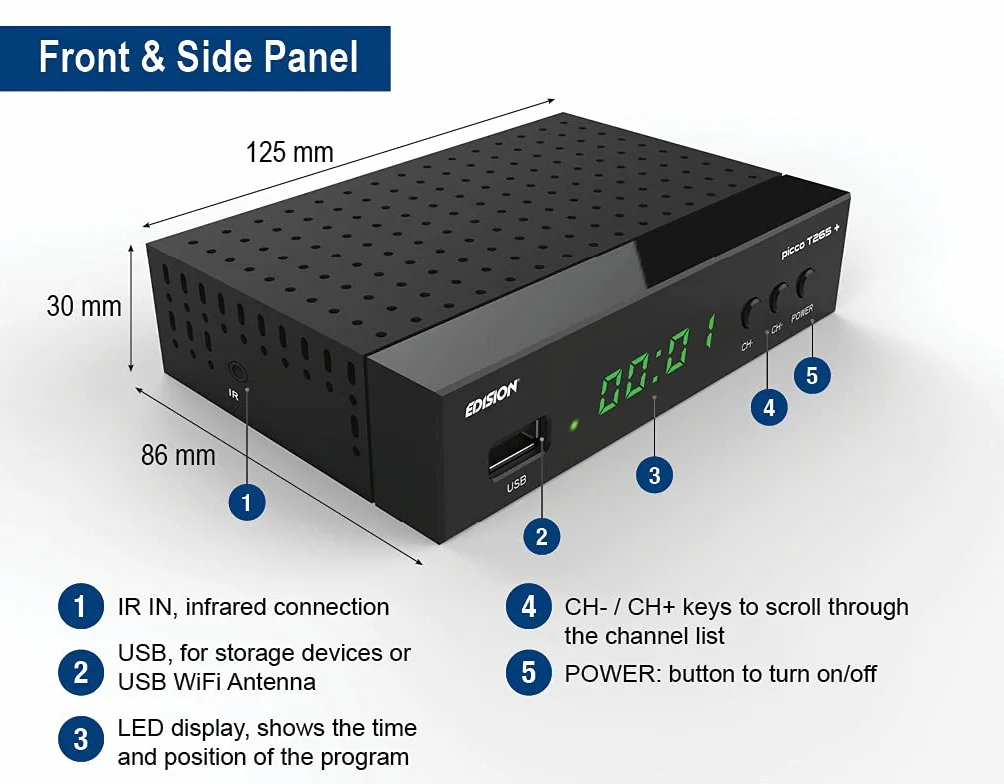Dekoder DVB-T2/C H.265 EDISION PICCO T265 plus FTA Full HD PVR USB HDMI SCART