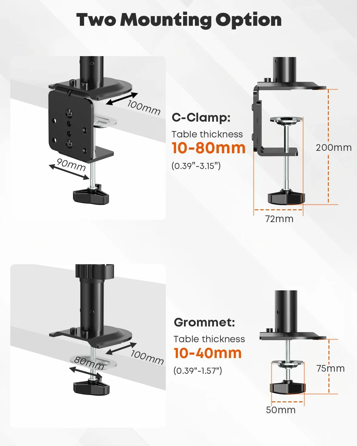 PUTORSEN Uchwyt do monitora 17–32 cali, długie ramię 711 mm, VESA 75/100 mm, 9 kg