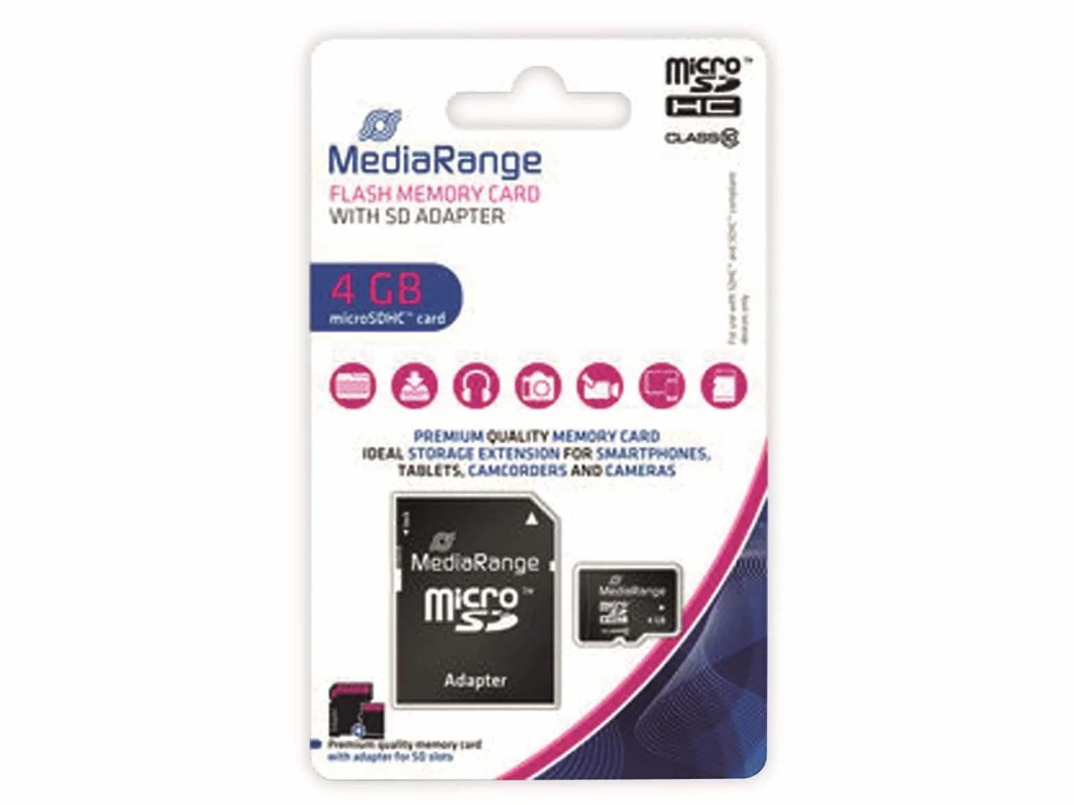 MediaRange Karta pamięci micro SDHC z adapterem SD 4 GB – prędkość klasy 10, prędkość odczytu do 15 MB/s, zewnętrzna pamięć danych do mobilnych urządzeń końcowych, takich jak aparaty cyfrowe lub