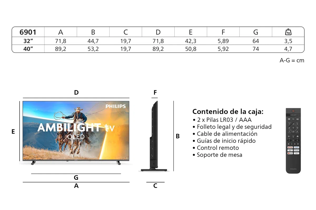 PHILIPS 32PQS6901/12 Smart TV 4K QLED Ambilight, 32 cale, Pixel Precise Ultra HD, Titan OS, Dolby Audio
