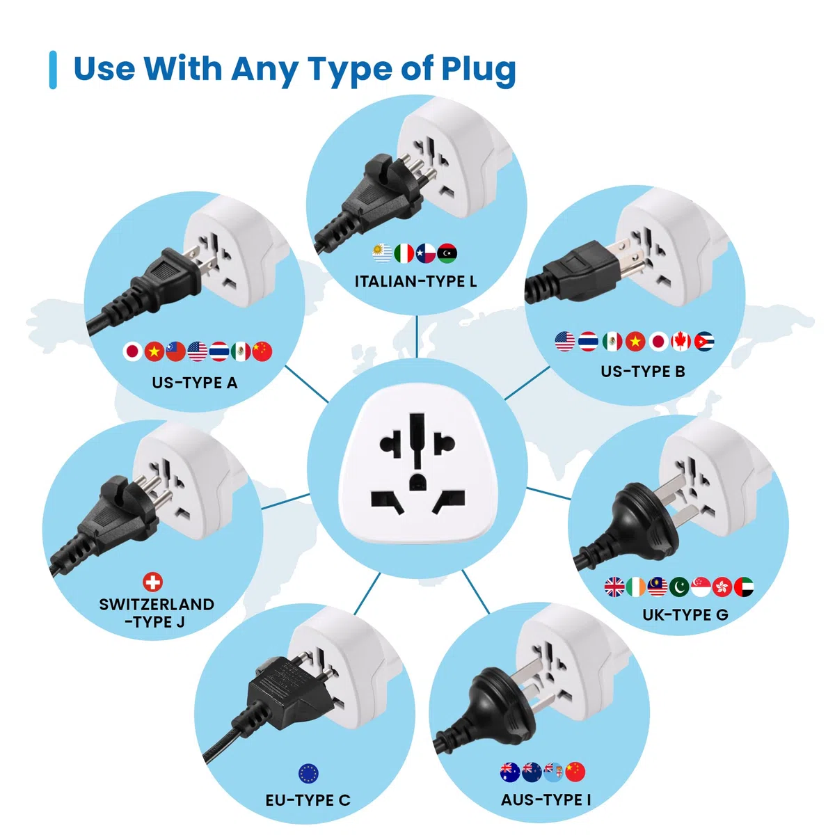 Adapter podróżny, Ewent adapter na świat do Europy, uniwersalny adapter ze świata do Europy, wtyczka z USA/UK/AUS/CHINA/Szwajcaria do gniazda Schuko (IT/ES/DE/UE), kompaktowa wtyczka podróżna