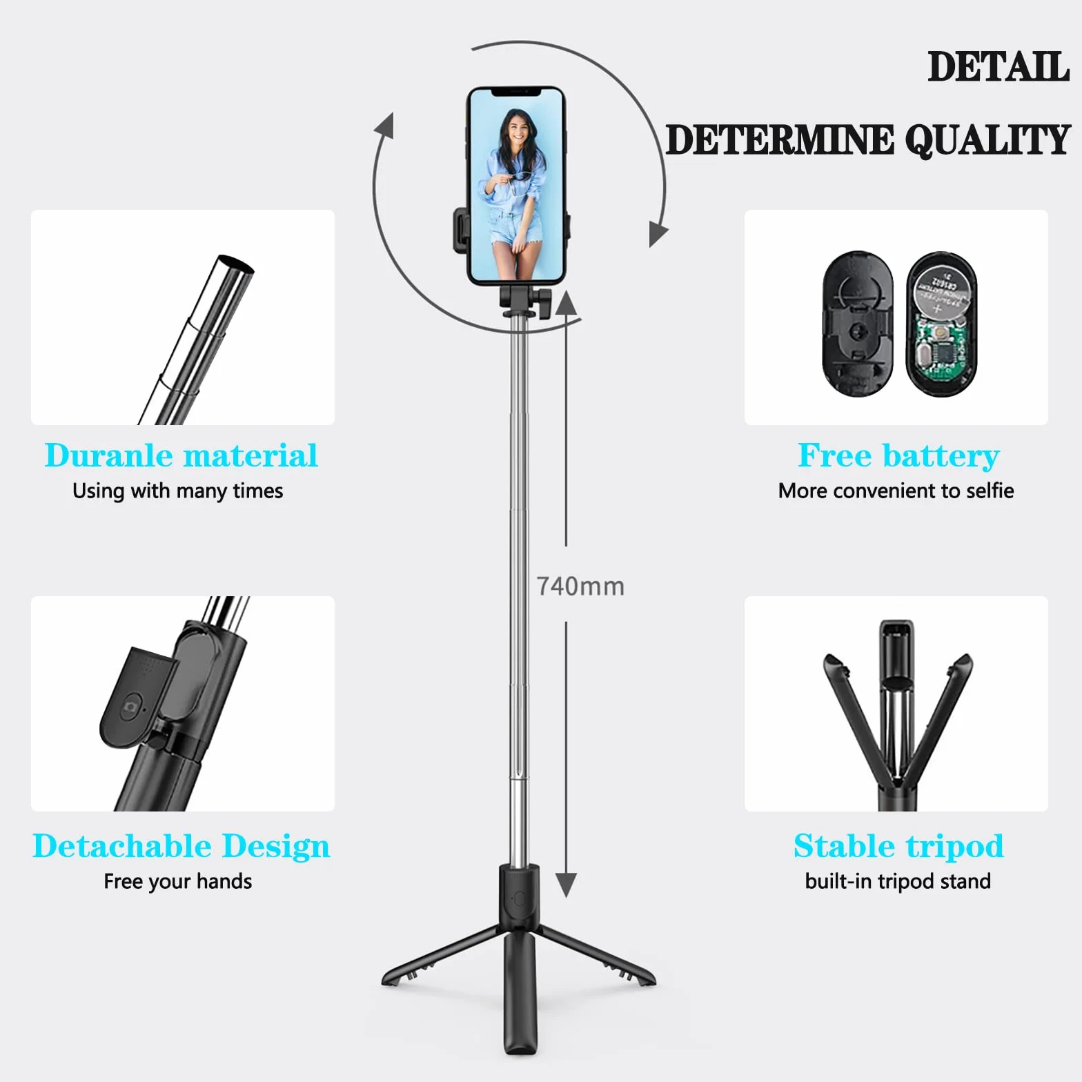 Kijek do selfie statywu, 3 w 1Słup Selfie Bluetooth, Selfie Stick Statyw Kij do Selfie Bluetooth, wysuwany teleskopowy regulowany monopod z wyjmowanym pilotem i stabilnym uchwytem