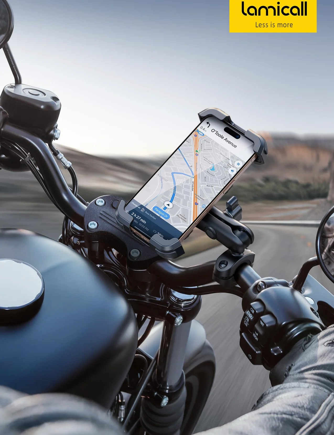 Lamicall Uchwyt na telefon motocyklowy antykradzieżowy podwójna antywstrząsowa regulowanym ramieniem niebieski 4,7-6,7"