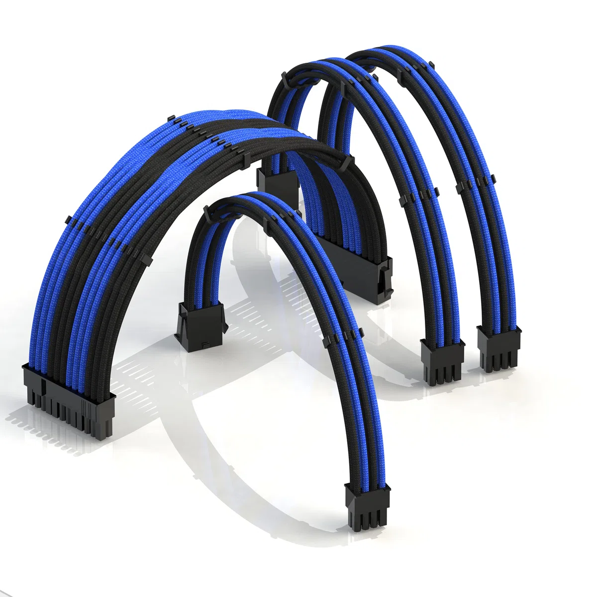 LINKUP - Super miękki i elastyczny kabel zasilacza o długości 50 cm z przedłużkami, niestandardowy pleciony mod GPU PC z grzebieniem, 1x 24P (20+4), 1x 8P (4+4) CPU, 2x 8P (6+2) Zestaw GPU, 500 mm - niebiesko-czarny
