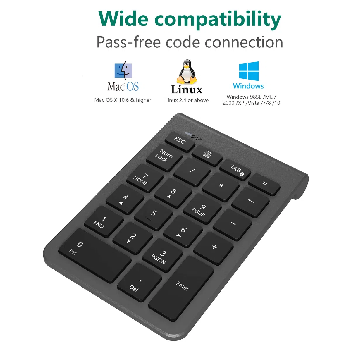 Blok numeryczny Bluetooth do laptopów, przenośna, bezprzewodowa klawiatura numeryczna Bluetooth, 22 przyciski, z wieloma kombinacjami klawiszy, do laptopa, komputera, komputera stacjonarnego,