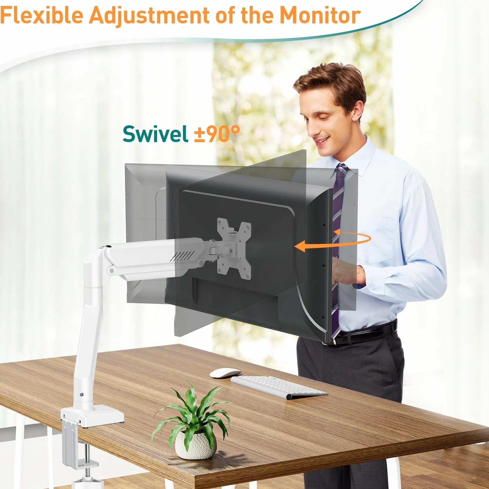 ELIVED Pojedyncze ramię monitora do większości monitorów 13-32 cali z VESA 75 x 75 / 100 x 100 mm do 9 kg, ramię sprężyny gazowej obracane o 360° z zaciskiem C i podstawą przelotkową, uchwyt stojaka
