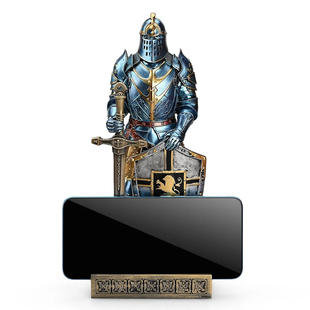 Ozdoba King's Guard figurka rycerza na biurko, akcesoria biurkowe, uchwyt na długopis, stojak do papieru do biura i domu (niebieski)