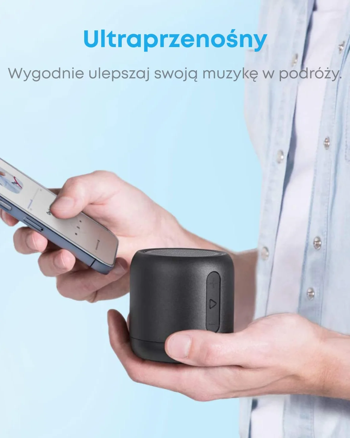 Soundcore mini od Anker, superprzenośny głośnik Bluetooth z 15-godzinnym czasem odtwarzania, zasięgiem Bluetooth 66 stóp, dla użytku na zewnątrz, w podróży, w domu (czarny)