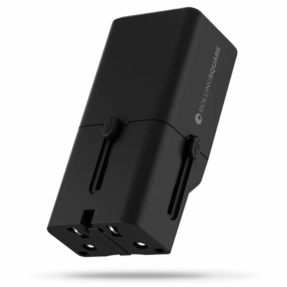 Rolling Square Pocket Travel Adapter – uniwersalny adapter do ładowania z USB-C do ponad 200 krajów US, UE, UK, AU, wtyczka z szybkim ładowaniem 30 W do smartfonów, tabletów i innych, kompaktowy i