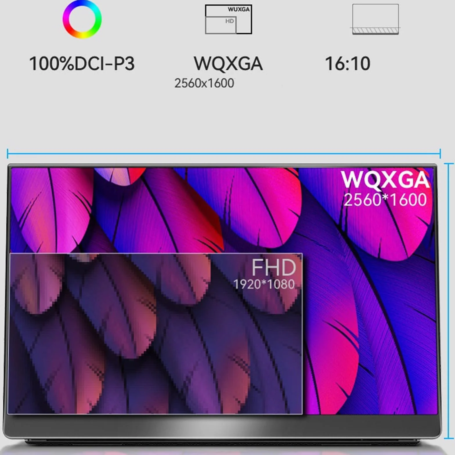 Przenośny monitor do laptopa 16-calowy ekran zewnętrzny QLED 2,5 K. Rozdzielczość 2560 * 1600. Ekran rozszerzający laptopa. Zewnętrzny biurowy do gier Przenośny monitor do gier
