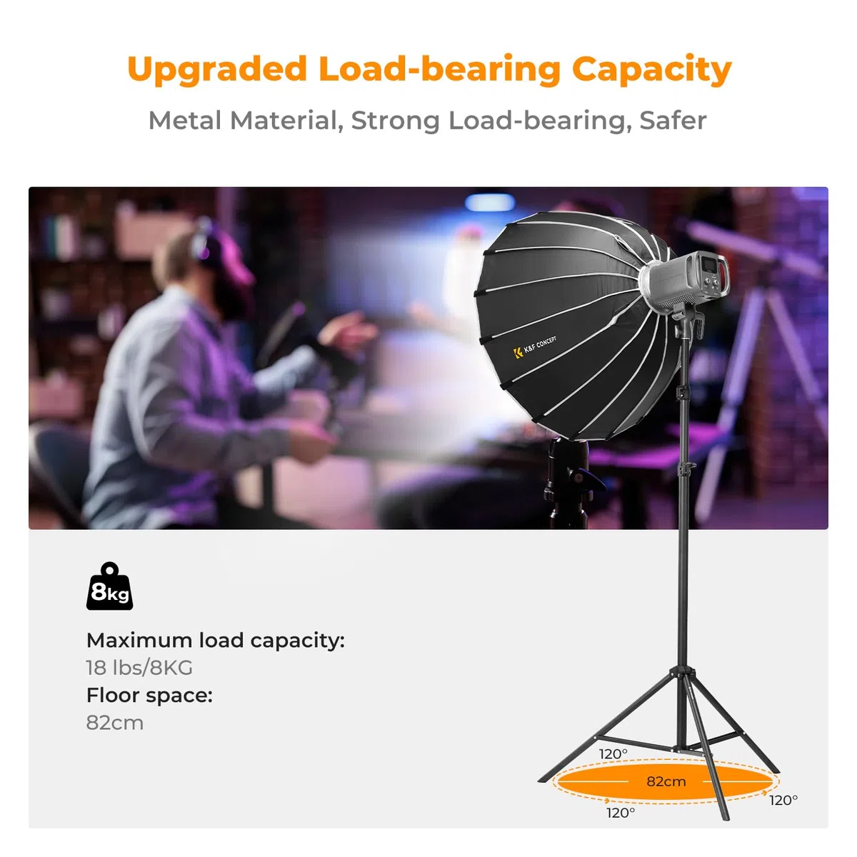 K&F CONCEPT Statyw świetlny do fotografii, 280 cm, metalowy stojak na światło do fotografii studyjnej, reflektor, lampa błyskowa i wideo, regulowany statyw oświetleniowy z uniwersalnym 1/4" Srew