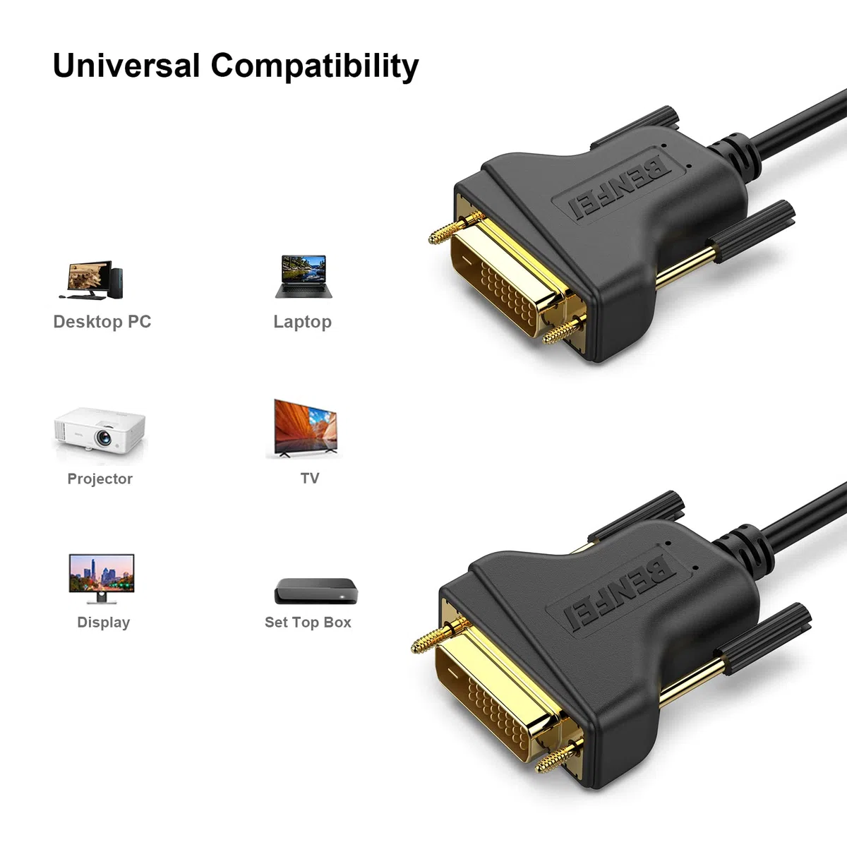 BENFEI Kabel DVI na DVI, 3-metrowy kabel DVI-D 24+1, pozłacany kabel, obsługa podwójnego łącza, wysoka rozdzielczość 2560 x 1600 do gier, DVD, laptopa, HDTV