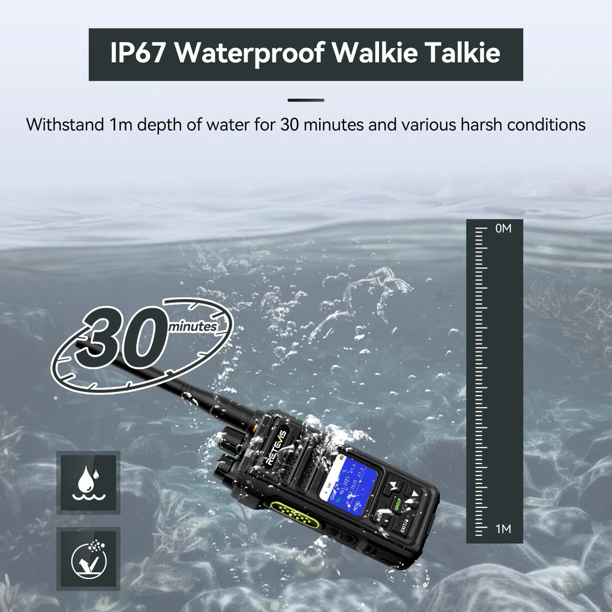 Retevis NR630S Walkie Talkie, Daleki Zasięg Krótkofalówka IP67 Ochrona, Zaawansowane Dźwięku, 2800mAh, Ekran LCD, Grupowe Połączenia Walkie Talkie dla Bezpieczeństwa (Czarny, 2 Szt.)