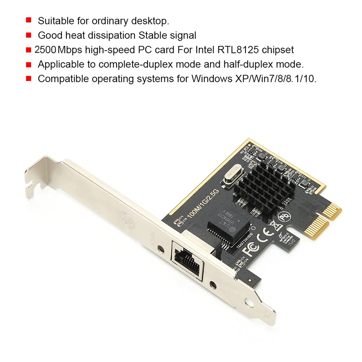 Aramox Gigabitowa Karta Sieciowa PCIE Adapter Sieciowy 2.5G RJ45 dla RTL8125, Obsługuje Pełny i Półdupleksowy, Projekt Rozpraszania Ciepła dla Komputerów Stacjonarnych 7 8 10