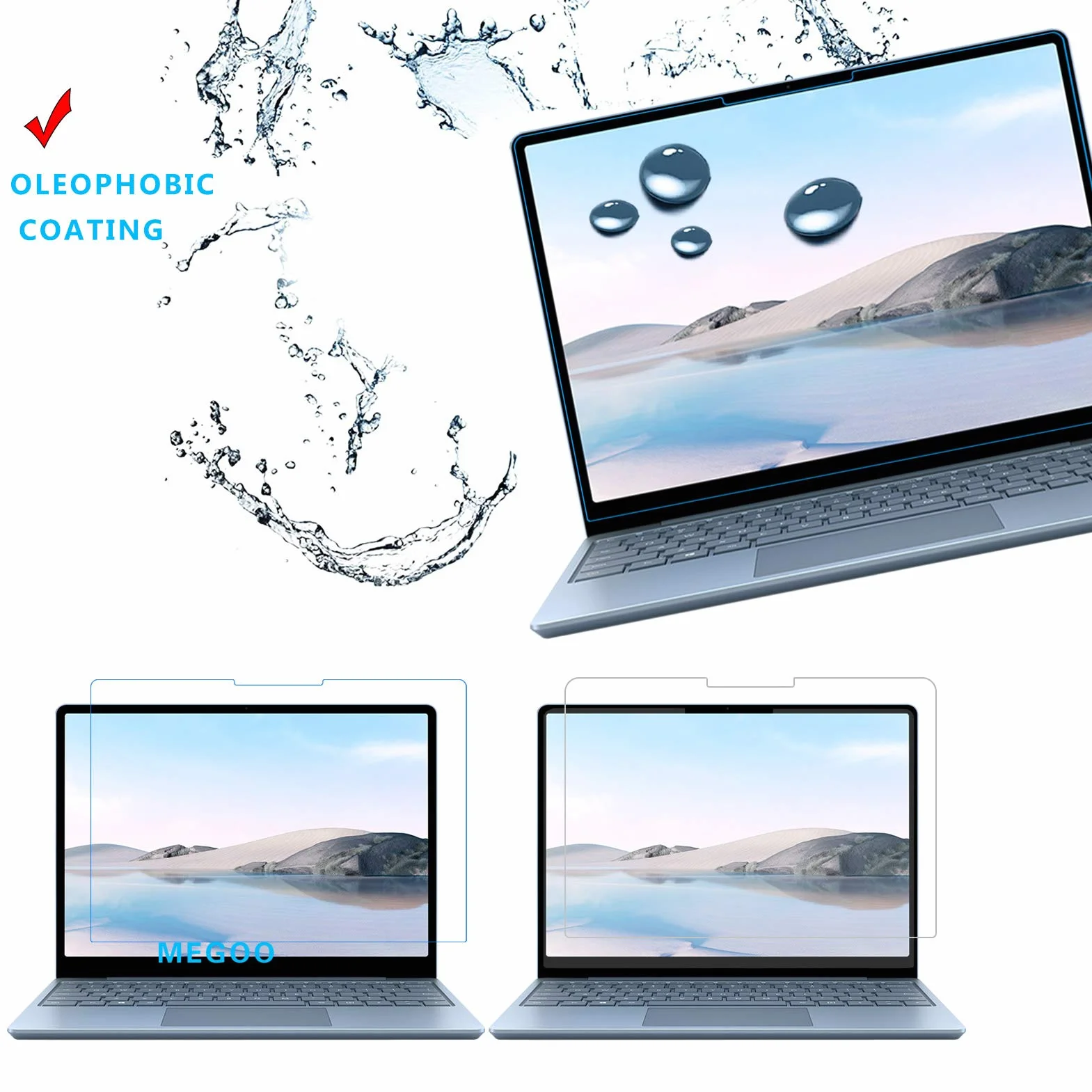 MEGOO [2-pak szklanych ochraniaczy ekranu do Surface Laptop Go 3 31.5 cm z 2023 r., twardość 9H / ultra przezroczyste szkło hartowane, kompatybilne z Microsoft Surface Laptop Go 2/1 (model 2013/1943)