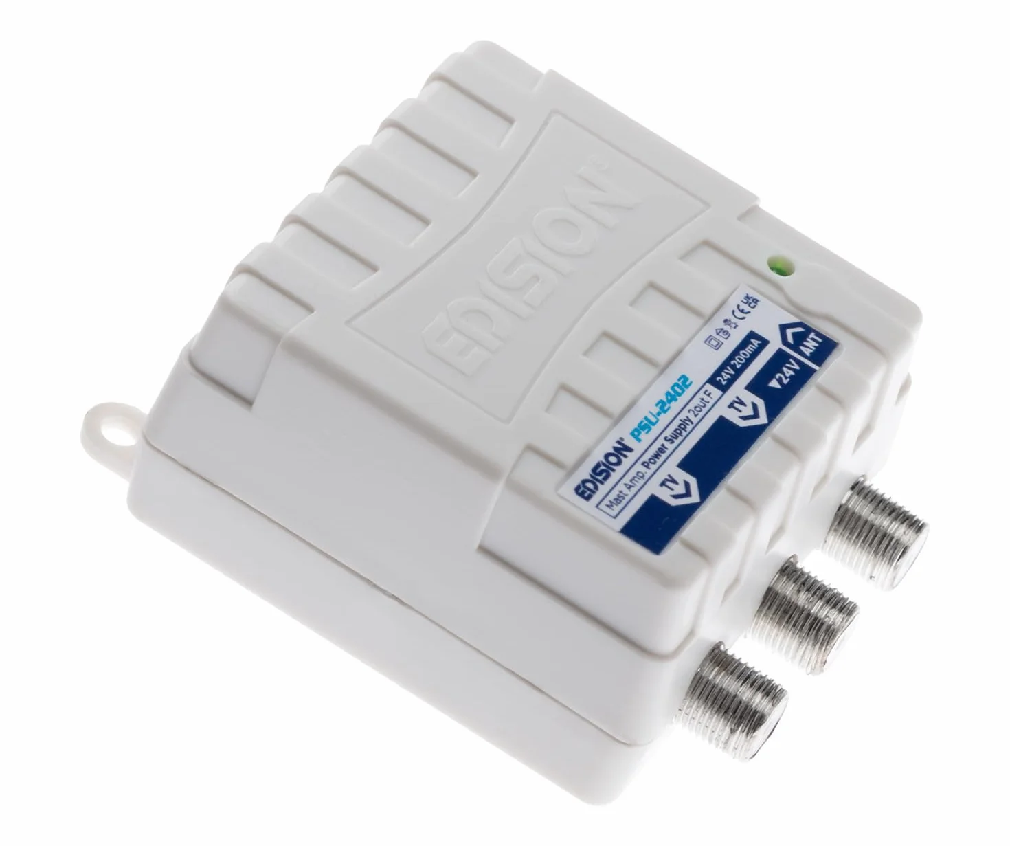 EDISION Zestaw MAK-300: wzmacniacz anteny telewizyjnej 2UHF, 1VHF/FM, 17-32 dB, 107 dBmV, 24 V, do cyfrowej naziemnej DVB-T/T2, z filtrem 5G LTE + zasilaczem 24 V 200 mA F, 2 wyjścia