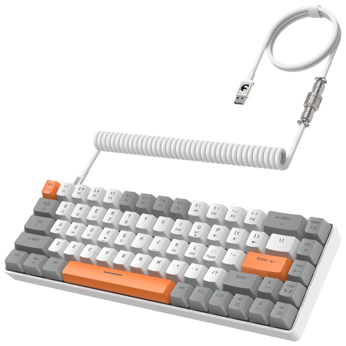 YINDIAO T8 60% Klawiatura do Gier,68 Klawiszy Kompaktowa Mini Przewodowa Klawiatura Mechaniczna z Podświetleniem 18 Chroma RGB,Czerwony przełącznik,Spiralny Kabel USB C,na PC,PS4-Jasny Szary