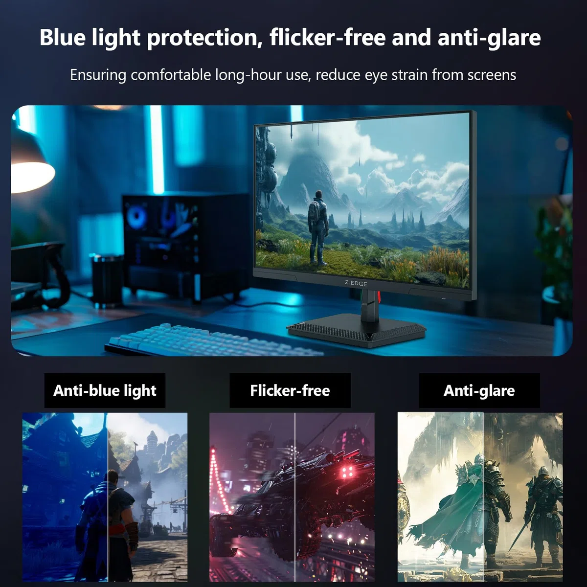 Z-Edge Monitor Gier 25'' 240Hz, Panel IPS, FHD 1080P, 1ms, FreeSync, LED PC Gamer Monitor, Regulowany Kąt Nachylenia, HDMI2.0 & DP1.4, VESA 100 * 100mm (Kabel HDMI w Zestawie)