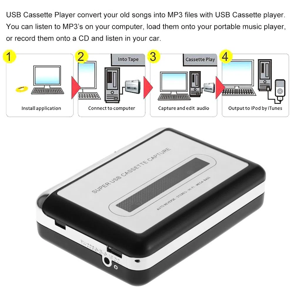 Docooler USB Converter Taśma na MP3 i kaseta Player,konwertuje kasety audio na cyfrowe kasety MP3 do nagrywania w MP3 lub Windows
