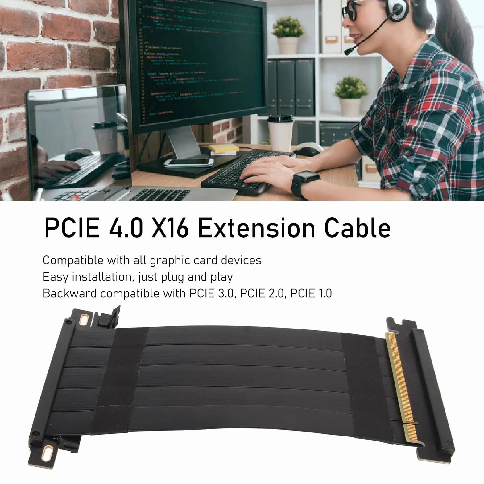 Kabel Riser PCIE 4.0 X16 do RTX 4090, Szybki Elastyczny Dwustronny Przedłużacz GPU 180 Stopni, Kompatybilny z RX 7900 XT (Czarny)