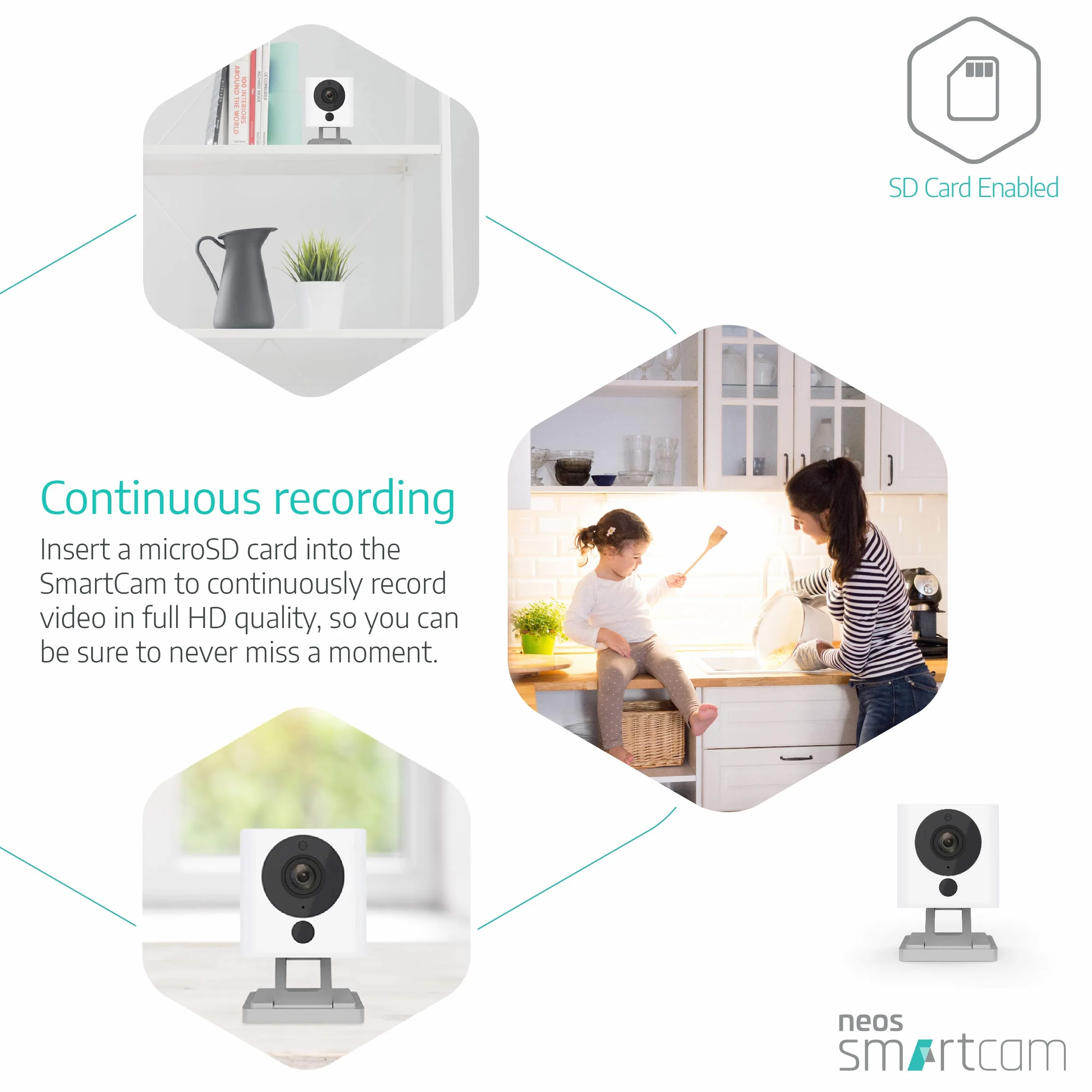 Neos SmartCam kamera bezpieczeństwa Wi-Fi SmartHome, współpracuje z Alexa, wideo HD 1080P, noktowizor, 2-drożny dźwięk, bezpłatne przechowywanie w chmurze, obsługa Wielkiej Brytanii, biała, pojedyncze