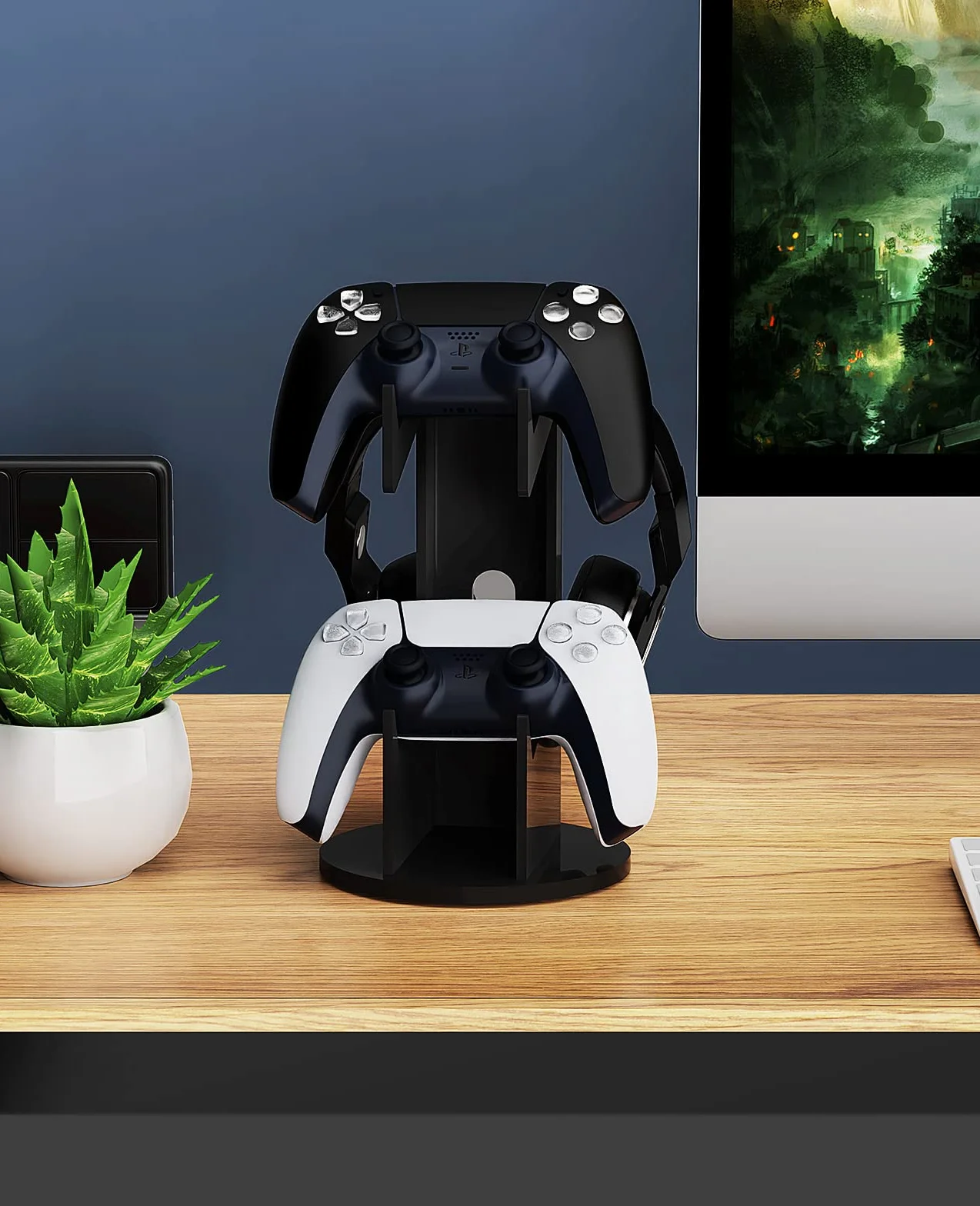 MoKo 2 in 1 Universal Stand for Gamepad and Headphone, Controller Holder for Switch/Switch 2, PS5, PS4, Xbox One, Xbox Series, Black