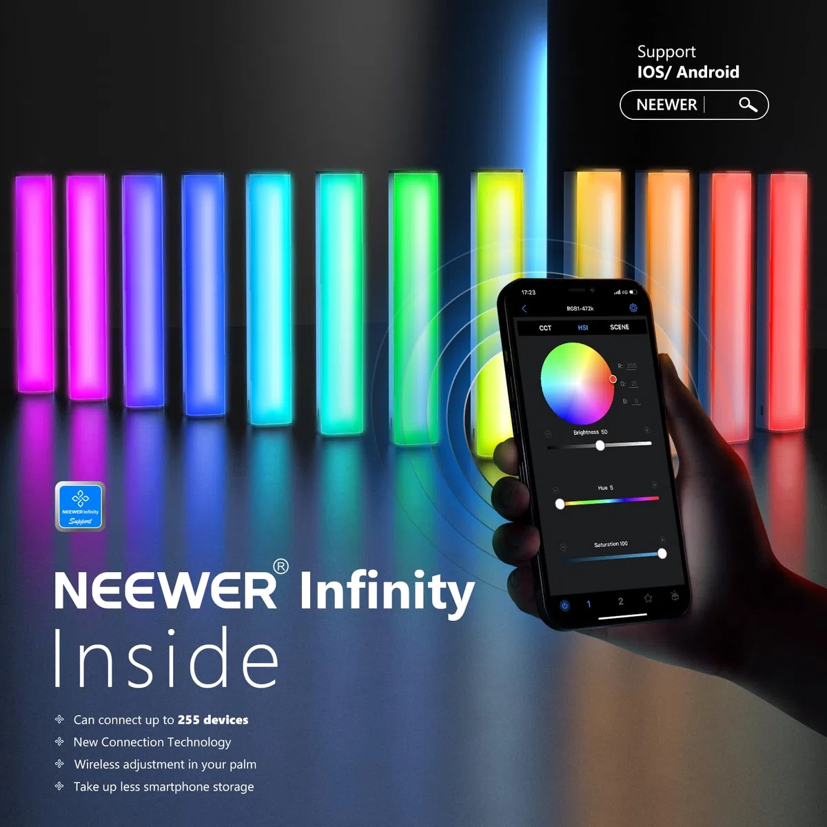 NEEWER RGB LED Video Light Stick Bar Touch Bar i sterowanie aplikacją, magnetyczna różdżka do oświetlenia, możliwość ściemniania 3200K ~ 5600K CRI98+ kolorowe światło LED z baterią 6400mAh, 17 scen