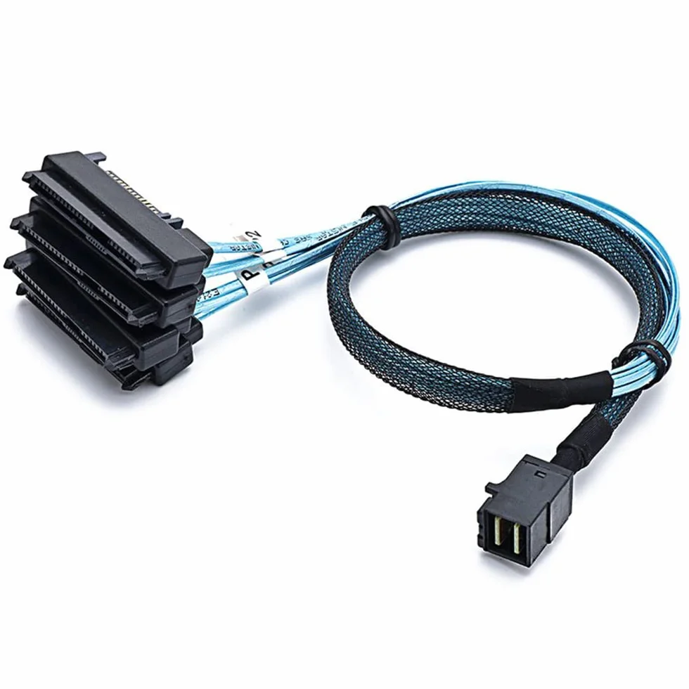 WLGQ Mini SAS do 4X SAS 29PIN kabel SFF-8643 do SFF-8482 29-pinowy ze złączem zasilania SATA 15PIN, jeden do czterech, do kontrolera Raid do HDD 1,6FT