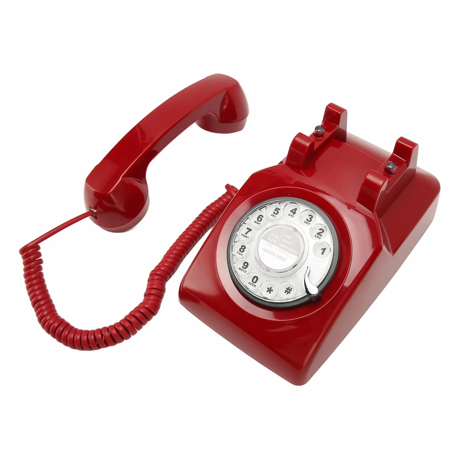 Generic Obrotowy Telefon w Stylu Vintage Elegancki Telefon Biurkowy w Stylu Retro z Mechanicznym Dzwonkiem do Domowego Hotelu Biurowego (czerwony)