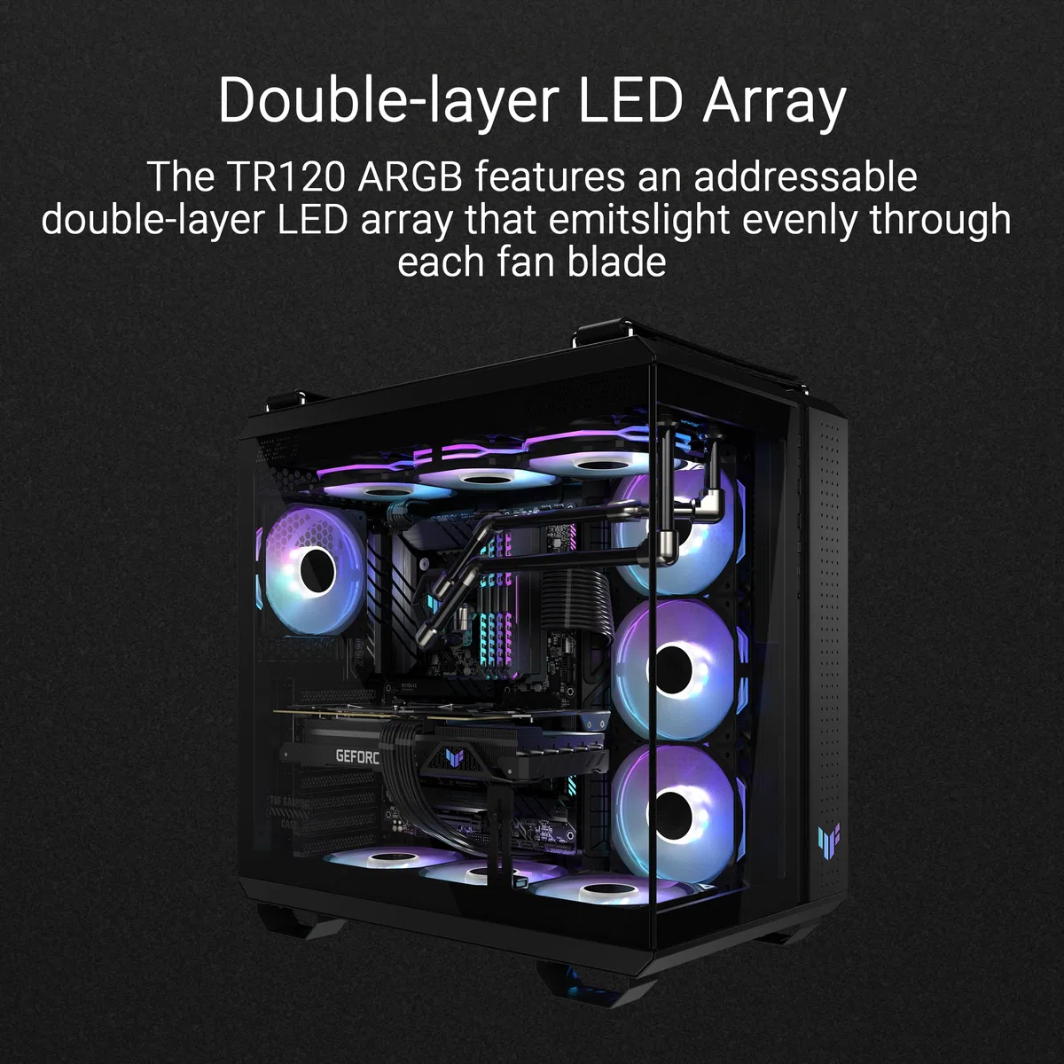 ASUS TUF Gaming TR120 ARGB Standard Blade Black wentylator do obudowy, pojedynczy zestaw (wentylator PC 120 mm, 2000 obr./min, 3,3 mm H2O, strumień powietrza 77,4 CFM, 16 pojedynczo adresowalnych diod