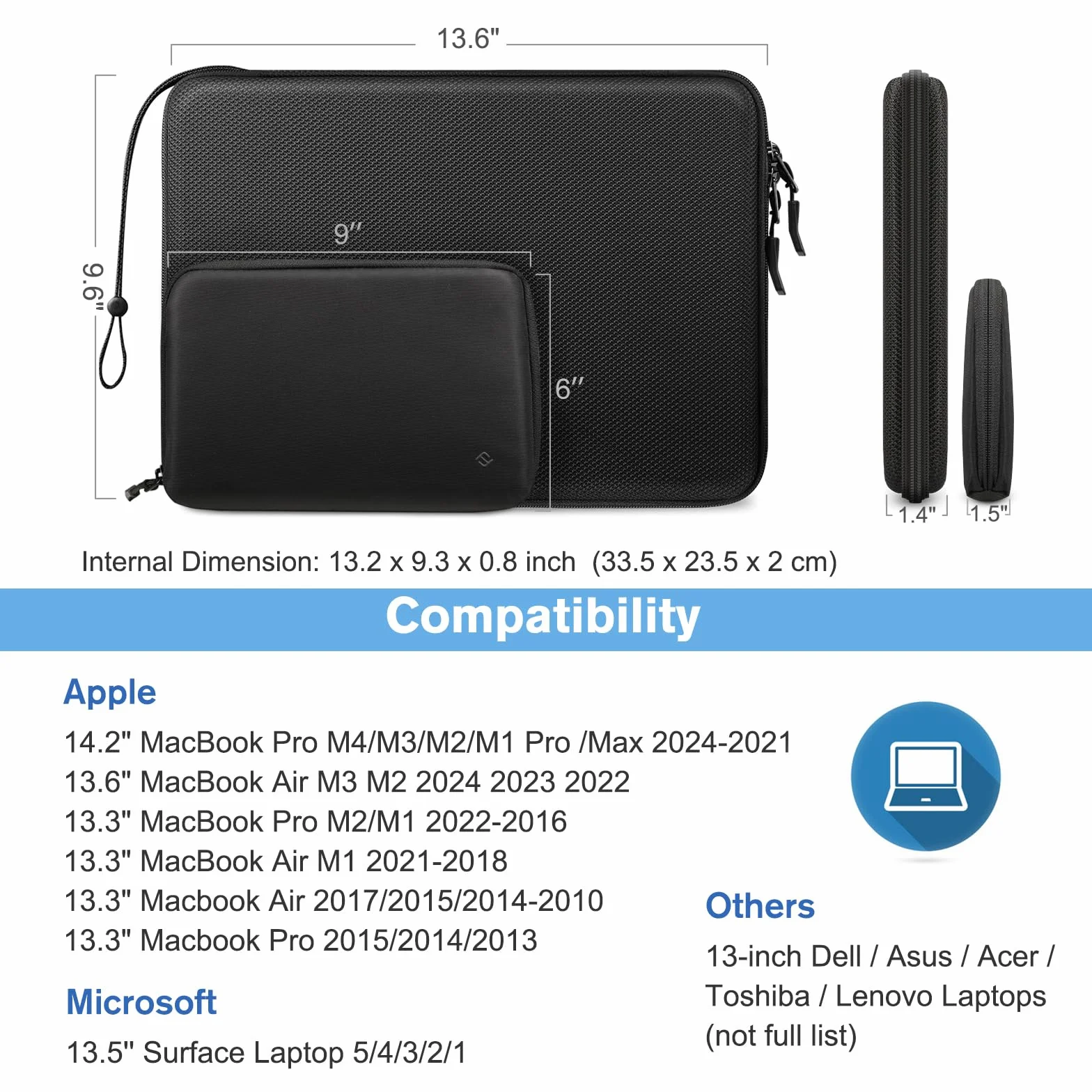 FINPAC Torba na laptopa z twardą skorupą 13" MacBook Neo A18 Pro, 13" MacBook Air 2026-2022 M5 M4 M3 M2, 14" MacBook Pro M5 M4 M3 M2 M1 2026-2021 odporna na wstrząsy