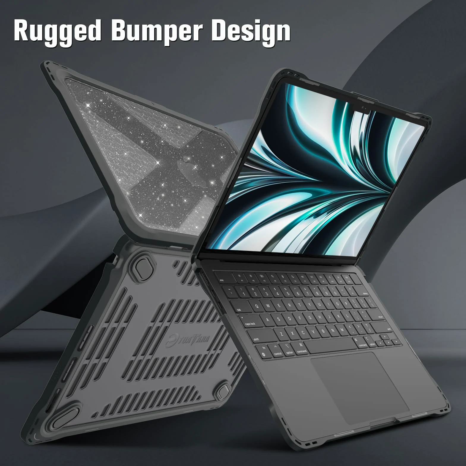 Fintie Etui kompatybilne z MacBook Air 13,6 cala M5 M4 M3 M2 (2026/2025/2024/2022) - wytrzymałe twarde etui z krawędziami wstrząsowymi, wzmocniona ochrona hybrydowa, brokat