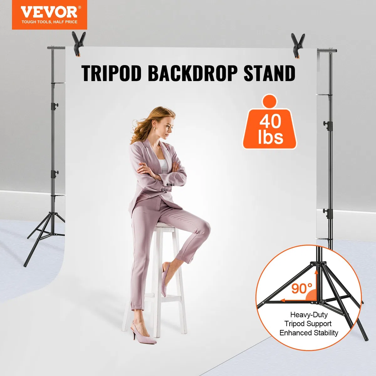 VEVOR 11,5 x 9,6 stóp Heavy Duty stojak na tło, regulowany stojak fotograficzny w tle, system wsparcia tła z 6 klamerkami i torbą na ramię, na imprezę, ślub, wyświetlacz, zdjęcie