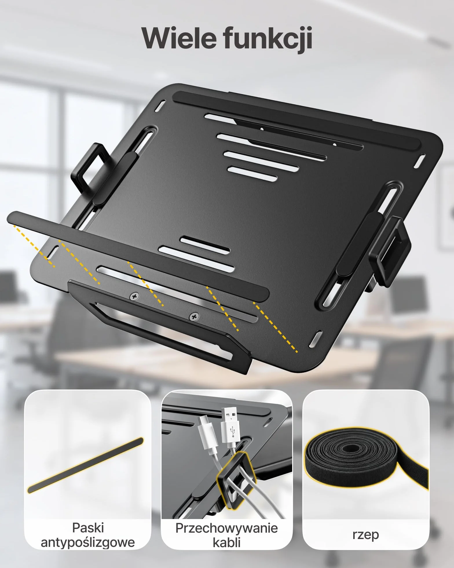 monTEK Regulowana półka na laptopa VESA 75x75/100x100 do 9 kg 12-18 cali