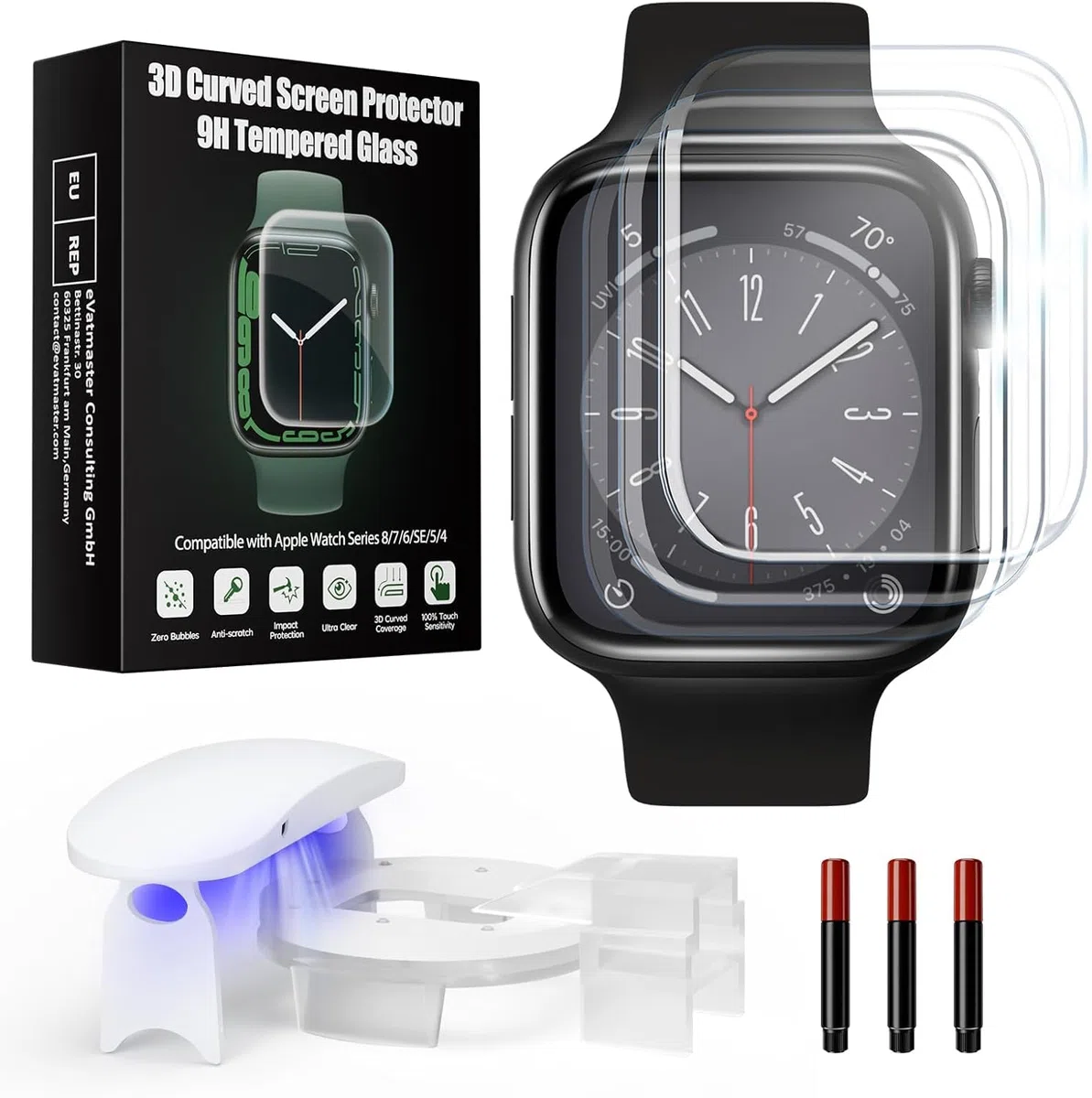 Ochraniacz ekranu kompatybilny z Apple Watch Series 8/7 41 mm, zakrzywiony 3D pełne pokrycie ochrona przed zarysowaniami osłona ze szkła hartowanego, ochrona ekranu bez pęcherzyków do iWatch 8/7 41 mm (3 szt.)