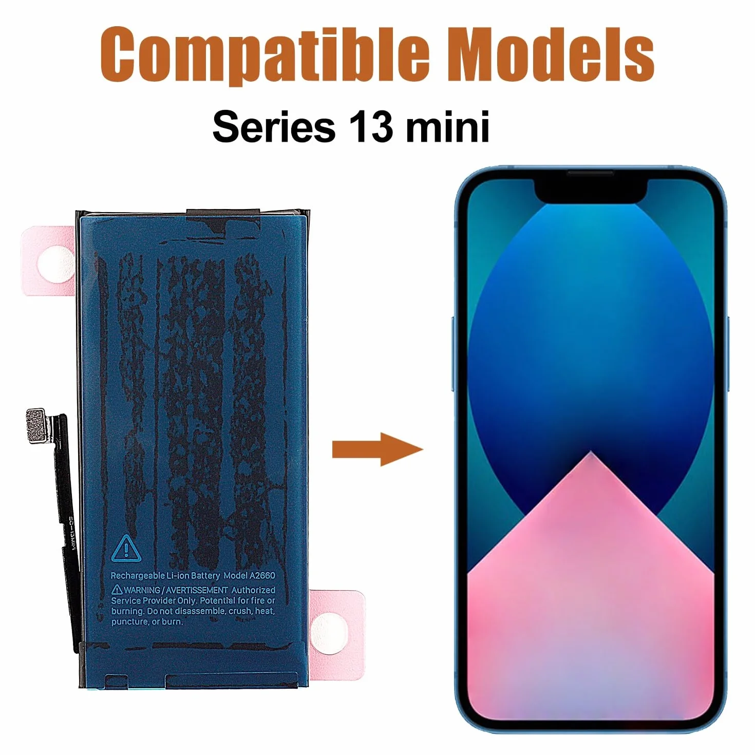 Duotipa 2406 mAh nowy akumulator zastępczy A2660 kompatybilny z i-Phone Series 13 Mini akumulator z zestawem narzędzi naprawczych