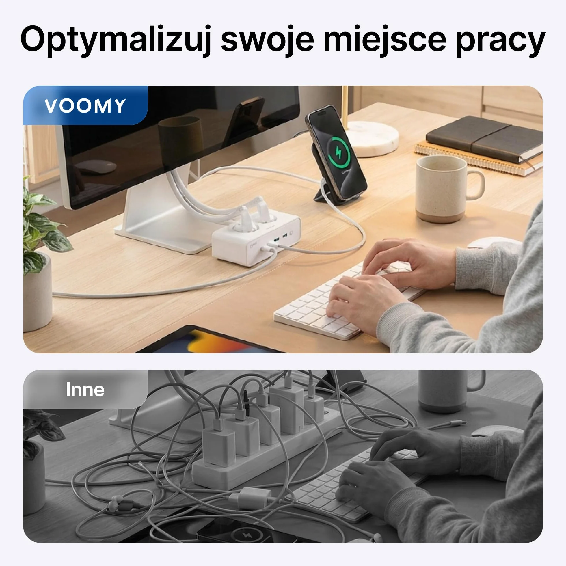 Voomy Listwa Zasilająca z Portami USB 20W, Ochrona przed Przepięciami, Przeciążeniem i Zwarciem, Zabezpieczenie Bezpieczeństwa, 2 Metry (Biały)
