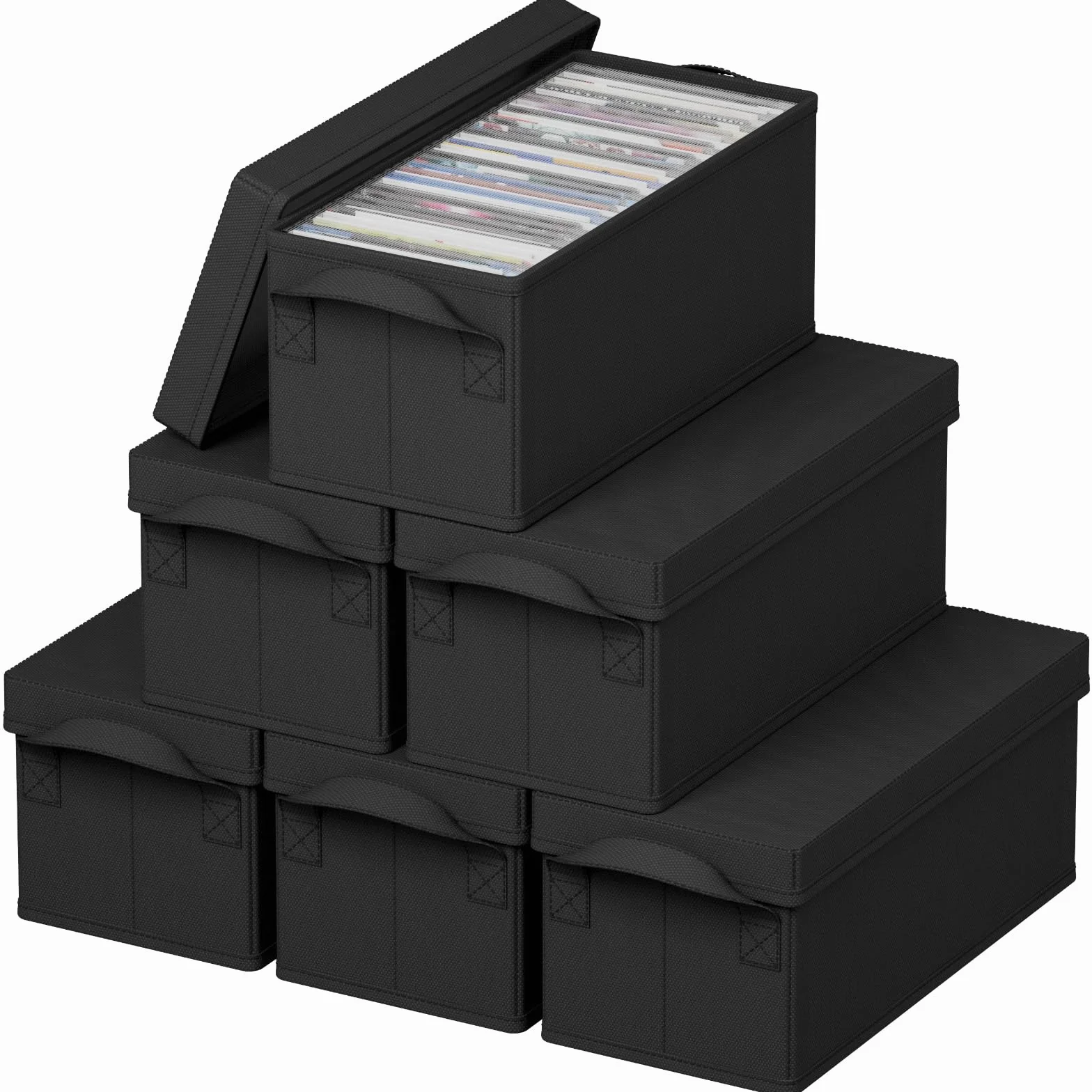 Lifewit Organizer na Płyty CD Składane Pudełko do Przechowywania, Czarny, 33,5 x 15 x 13,5 cm, Zestaw 6 Sztuk